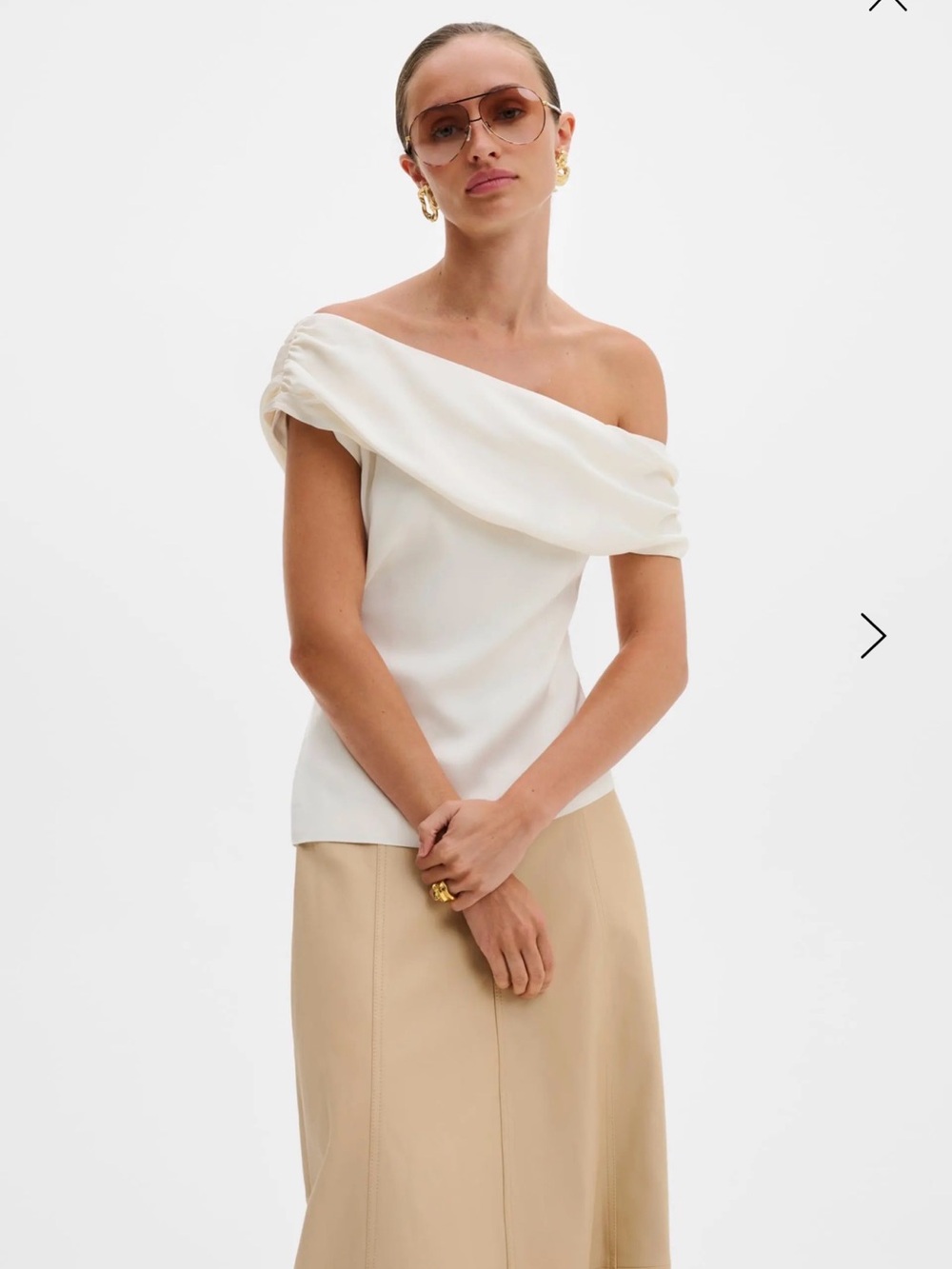 By Malina Asymmetrical Off-Shoulder White Drape Blouse size EU 42 NWT